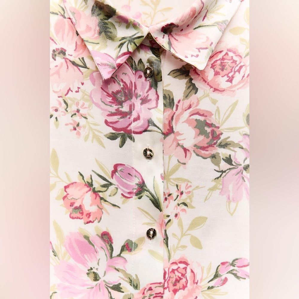 ZARA METALLIC THREAD FLORAL PRINT SHIRT - Picture 5 of 6
